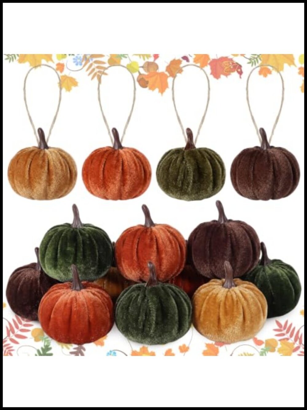 12 Pc Velvet Pumpkin Ornaments 2 in Fall Thanksgiving Hanging Decor